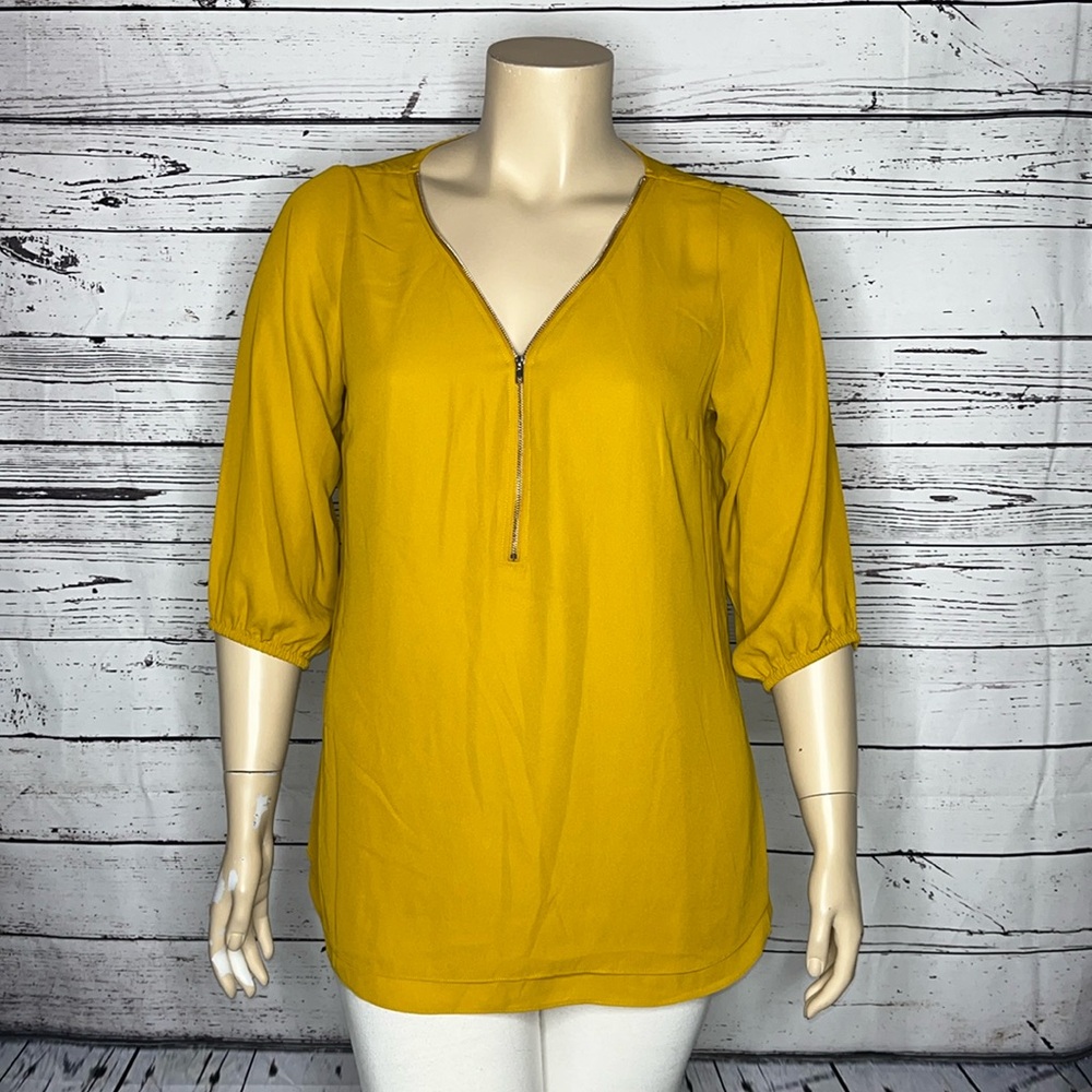 City Chic NWT Size S/16 Golden Yellow 1/2 Zip Sexy Fling Blouse Top